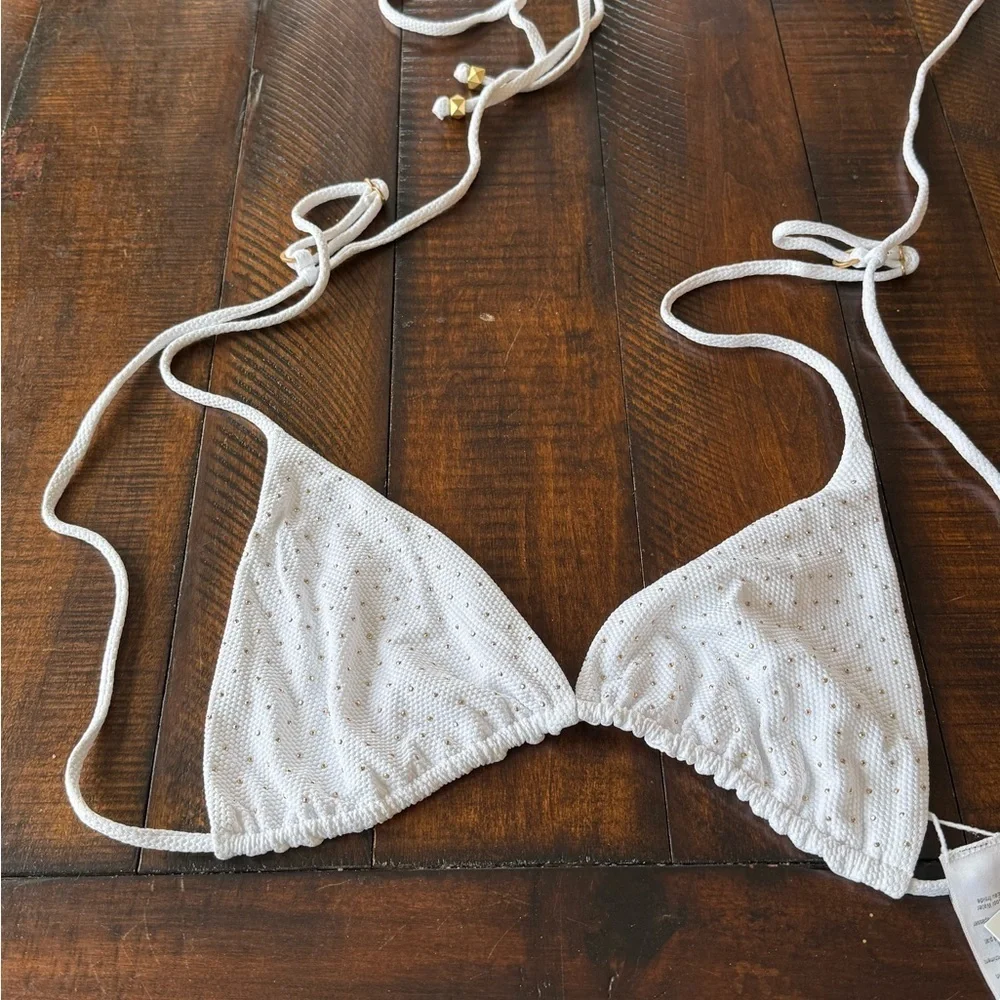 L*Space White & Gold Studded Strappy Bikini Top